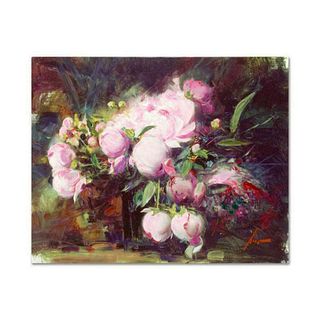 Pino (1939-2010), "Peonies" Hand Embellished Limited Edition on Canvas, Numbered and Hand Signed with Certificate of Authenticity.