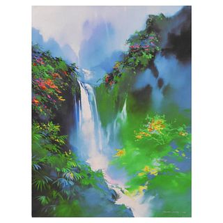 Thomas Leung, "Fantasy Cascades" Hand Embellished Limited Edition on Canvas, Numbered 6/100 and Hand Signed with Letter of Authenticity.