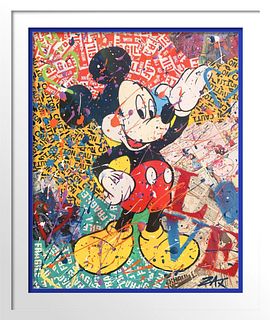 E.M. Zax - 1/1 Mixed media collage with acrylic paints "Mickey "