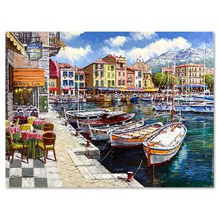 Sam Park, "Cafe in Cassis" Hand Embellished Limited Edition Publisher's Proof on Canvas, Numbered and Hand Signed with Letter of Authenticity.