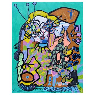 Paul Kostabi, "Hidden Treasures" Hand Signed Original Painting with Letter of Authenticity.