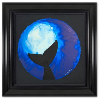 Wyland, "Whale Tail In The Deep" Framed, Hand Signed Original Painting with Letter of Authenticity.