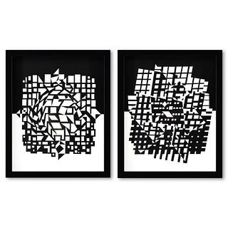 Victor Vasarely (1908-1997), "Citra et Ixion-II de la serie Croises (Diptych)" Framed 1973 Heliogravure Prints with Letter of Authenticity