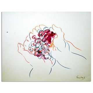 Wayne Ensrud "Hands Holding Grapes" Mixed Media Original Artwork with COA.