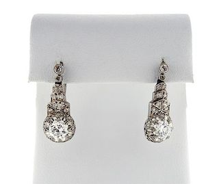 Antique Platinum Diamond Dangle Earrings