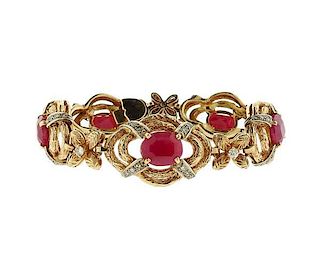 14k Gold Ruby Diamond Bracelet