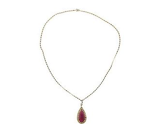 14k Gold Ruby Diamond Pendant Necklace