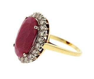 14k Gold Ruby Diamond Ring