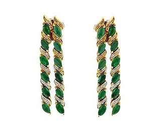 14k Gold Emerald Diamond Drop Earrings