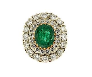Large 18k Gold Diamond Emerald Cocktail Ring