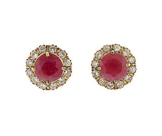 14k Gold Diamond Ruby Earrings