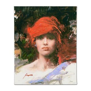 Pino (1939-2010), "Red Turban" Hand Embellished Limited Edition on Canvas, Numbered and Hand Signed with Certificate of Authenticity.