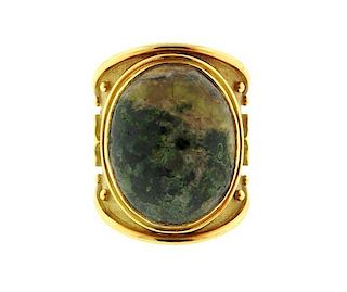 Elizabeth Gage 18K Gold Multi Color Stone Wide Ring
