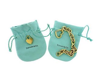 Tiffany Co 18k Gold Heart Clasp  Link Bracelet Heart Lock Charm