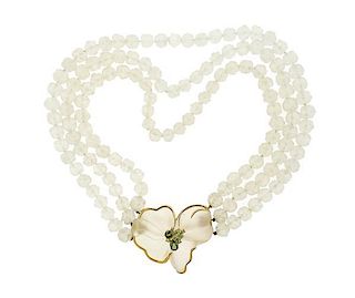 18K Gold Diamond Gemstone Flower Necklace