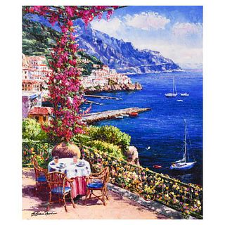 Sam Park, "Amalfi Vista" Hand Embellished Limited Edition Serigraph on Canvas, Numbered and Hand Signed with Letter of Authenticity.
