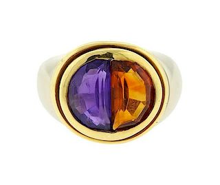 18K Gold Purple Orange Stone Ring