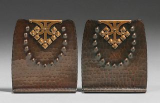 Roycroft "Etruscan" Hammered Copper Bookends c1915