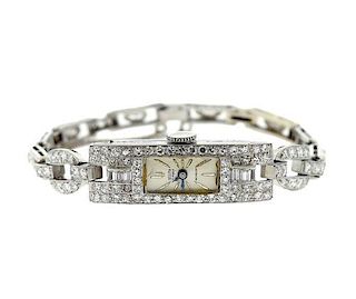 Art Deco Sellita Incablock Platinum Diamond Lady&#39;s Watch