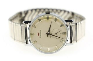 MID 20TH C. WALTHAM STAINLESS STEEL MANUAL WRISTWATCH