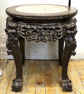 Chinese Hardwood & Marble Top Side Table