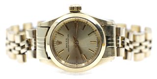LADIES ROLEX OYSTER PERPETUAL 14K GOLD CASE & BAND 