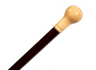 A 19TH C. WALKING STICK WITH IVORY KNOB HANDLE