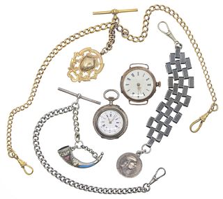 SILVER WATCH FOBS & SILVER CASE POCKET & WRIST WATCHES