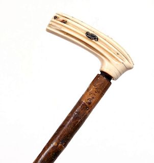 A 19TH CENTURY CANE WITH IVORY HANDLE