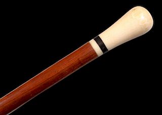 A 19THC. WALKING STICK WITH IVORY KNOB HANDLE