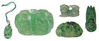 (5) CHINESE GREEN HARDSTONE CARVINGS