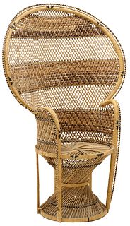 LARGE WOVEN RATTAN "EMANUEL PEACOCK" CHAIR