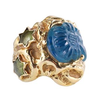 Elizabeth Gage 18k Gold Aquamarine Peridot Free Form Ring