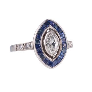 Platinum Marquise Diamond Sapphire Ring