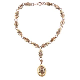 Antique Victorian Pearl Two Tone Locket Pendant Necklace