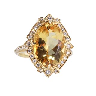 Jacquelin 18k Gold 12ct Heliodor Diamond Ring