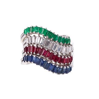 18k Gold Diamond Ruby Sapphire Emerald Stackable Ring Set of 4