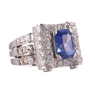 Retro Platinum Diamond Sapphire Ring