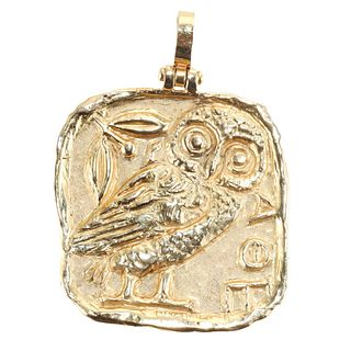 Dimitri Handmade 18k Gold Large Owl Medallion Pendant