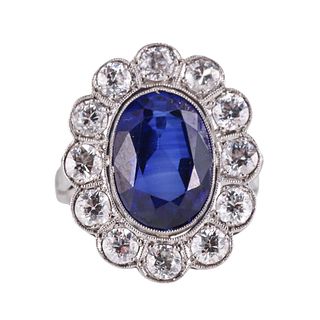 Antique Platinum 4.52ct Sapphire Diamond Ring 