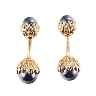Tiffany & Co Schlumberger Hematite 18k Gold Acorn Cufflinks