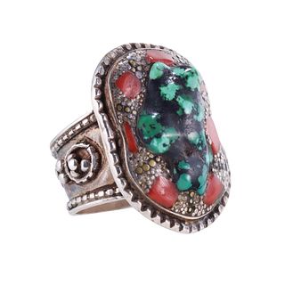 Sterling Silver Turquoise Coral Ring