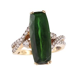 18k Gold Green Tourmaline Diamond Ring