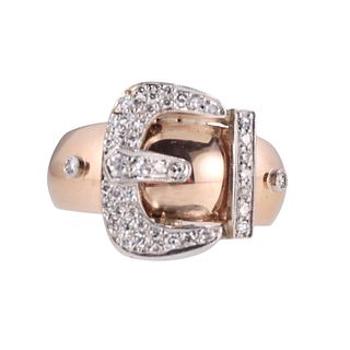 Retro French 18k Gold Diamond Buckle Ring