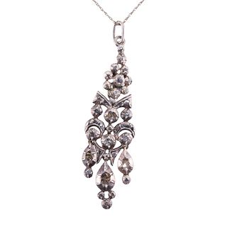 Antique Victorian Silver Rose Cut Diamond Pendant on 14k Chain Necklace