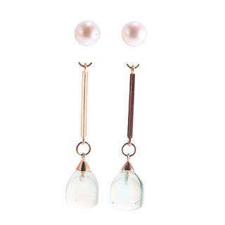 Mimi Milano 18k Gold Prasiolite Pearl Drop Earrings