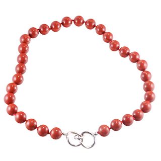 Sterling Silver Red Jasper Bead Necklace