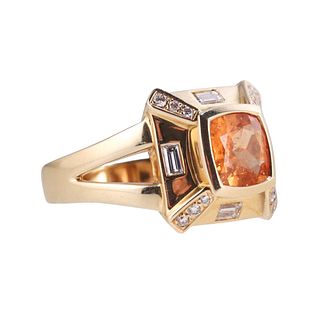 18k Gold 2ct Orange Sapphire Diamond Ring