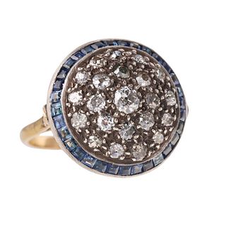 18k Gold Silver Diamond Sapphire Ring