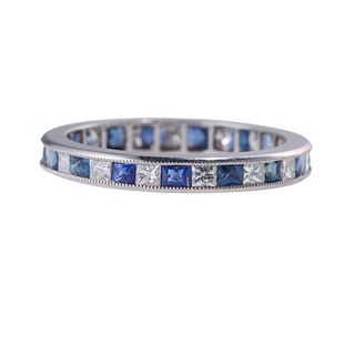 Platinum Diamond Sapphire Eternity Wedding Band Ring